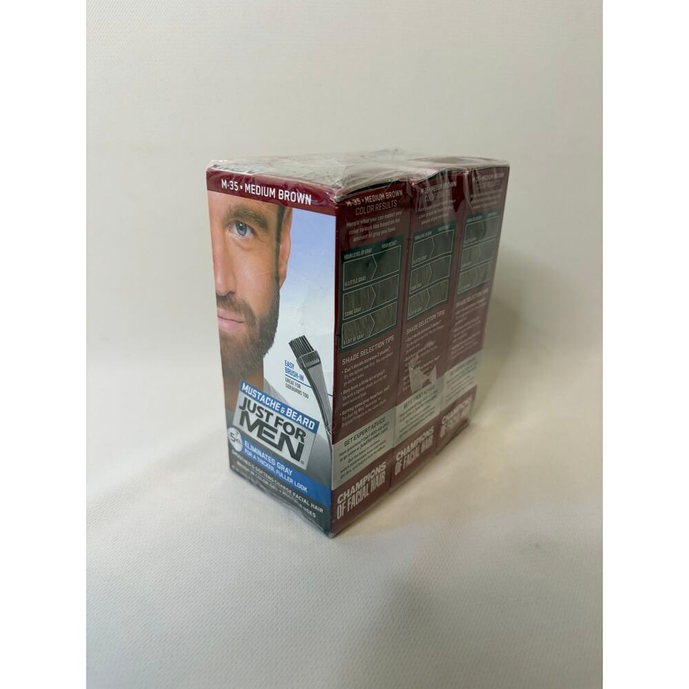 M-35 Just For Men Mustache & Beard, Beard Coloring for Gray Medium Brown 3 PACK